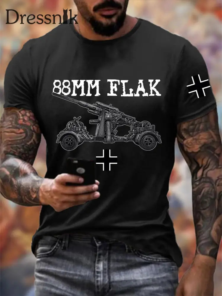88 Flak bedrucktes Kurzarm-T-Shirt für Männer Schwarz / S