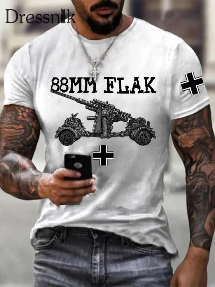88 Flak bedrucktes Kurzarm-T-Shirt für Männer Weiß / S
