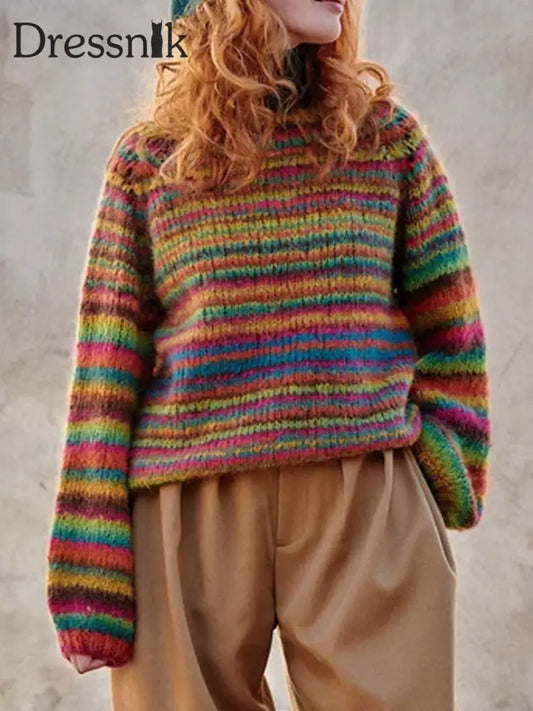 Abstrakter isländischer Pullover mit Retro-Farb block streifen für Frauen als bild / S