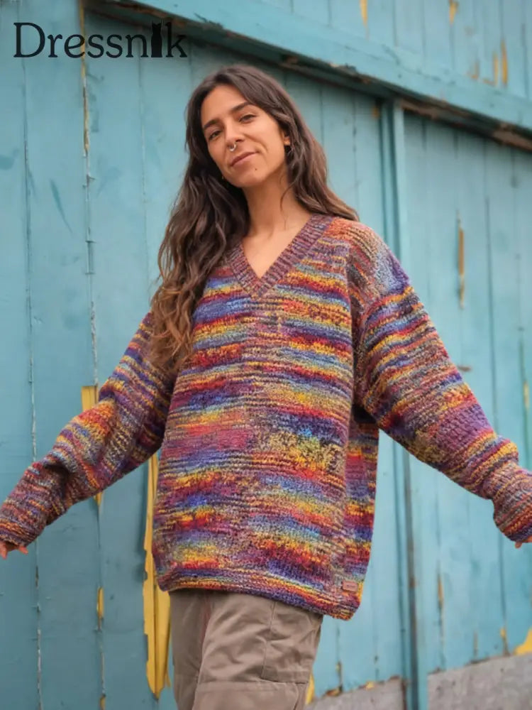 Abstrakter isländischer Pullover mit Retro-Farb block streifen für Frauen als bild / S