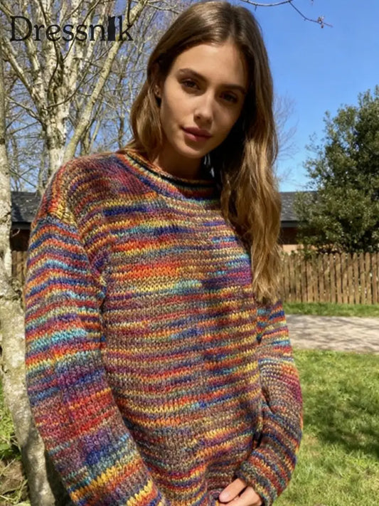 Abstrakter isländischer Pullover mit Retro-Farb block streifen für Frauen als bild / S