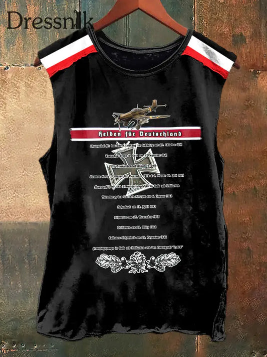Ace Fighter und Eiserne Kreuz druck Vintage Mode ärmelloses Tank Top Schwarz / S