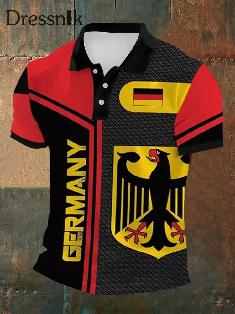 Adler mit deutscher Flagge mit kurzen Ärmeln bedrucktes sportliches Polo-Shirt im Retro-Stil mit V-Ausschnitt A / S