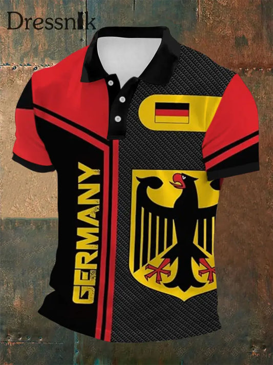 Adler mit deutscher Flagge mit kurzen Ärmeln bedrucktes sportliches Polo-Shirt im Retro-Stil mit V-Ausschnitt A / S
