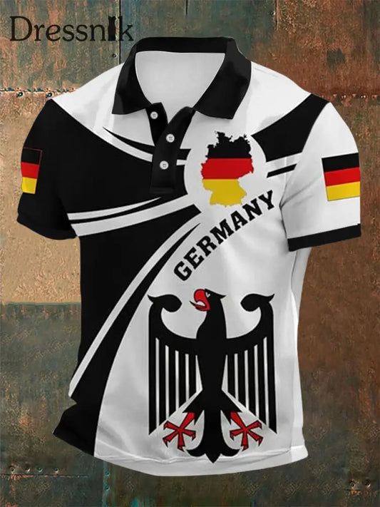 Adler mit deutscher Flagge mit kurzen Ärmeln bedrucktes sportliches Polo-Shirt im Retro-Stil mit V-Ausschnitt A / S