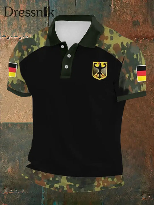 Adler mit deutscher Flagge mit kurzen Ärmeln bedrucktes sportliches Polo-Shirt im Retro-Stil mit V-Ausschnitt A / S