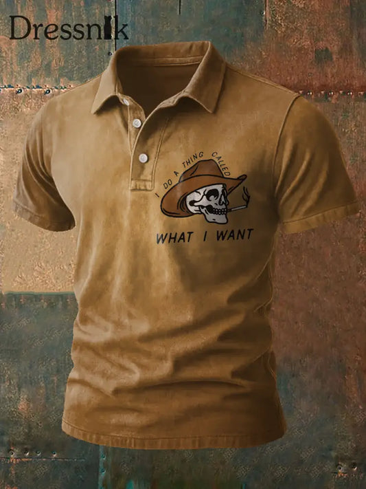 Bedruckte lässige Herren Tops im westlichen Stil Khaki / S