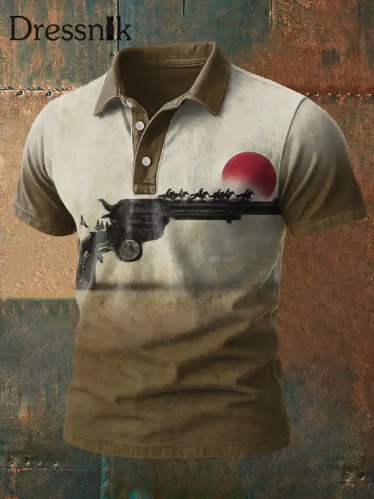 Bedruckte lässige Herren Tops im westlichen Stil Khaki / S