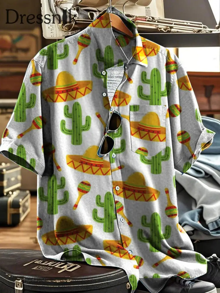 Bedrucktes Hemd für Männer mit mexikanischem Festival Viva Cinco De Mayo Weiß / S