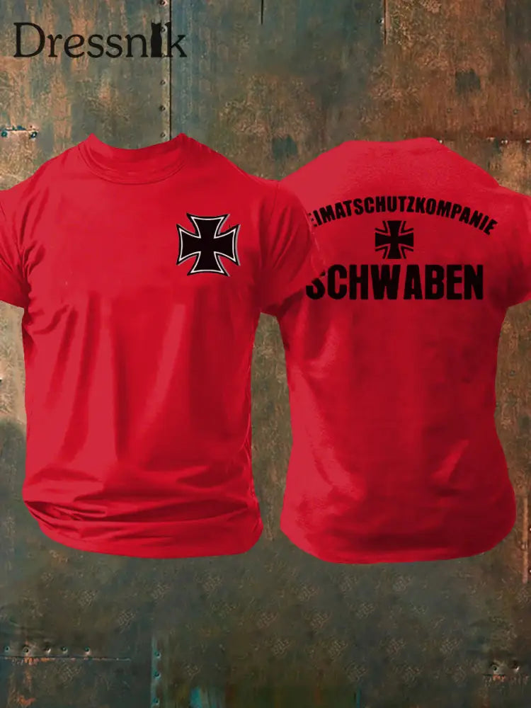 Bedrucktes Herren-T-Shirt der Heimat schutz kompanie Schwaben Reines Rot / S