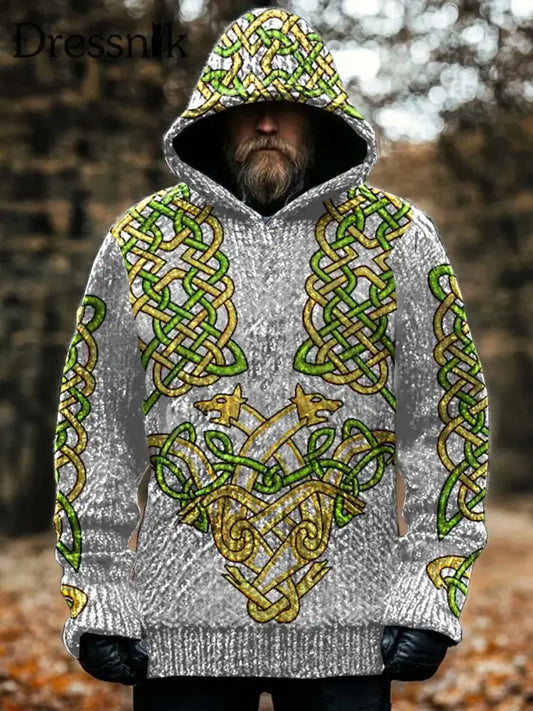 Bedrucktes Kapuzen-Sweatshirt Retro-Mode Viking Celtic-Knoten-Illustration Als Bild / L