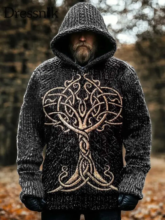 Bedrucktes Kapuzen-Sweatshirt Retro-Mode Viking Celtic-Knoten-Illustration Als Bild / L