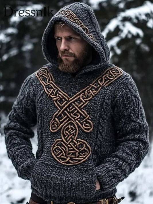 Bedrucktes Kapuzen-Sweatshirt Retro-Mode Viking Celtic-Knoten-Illustration Als Bild / L