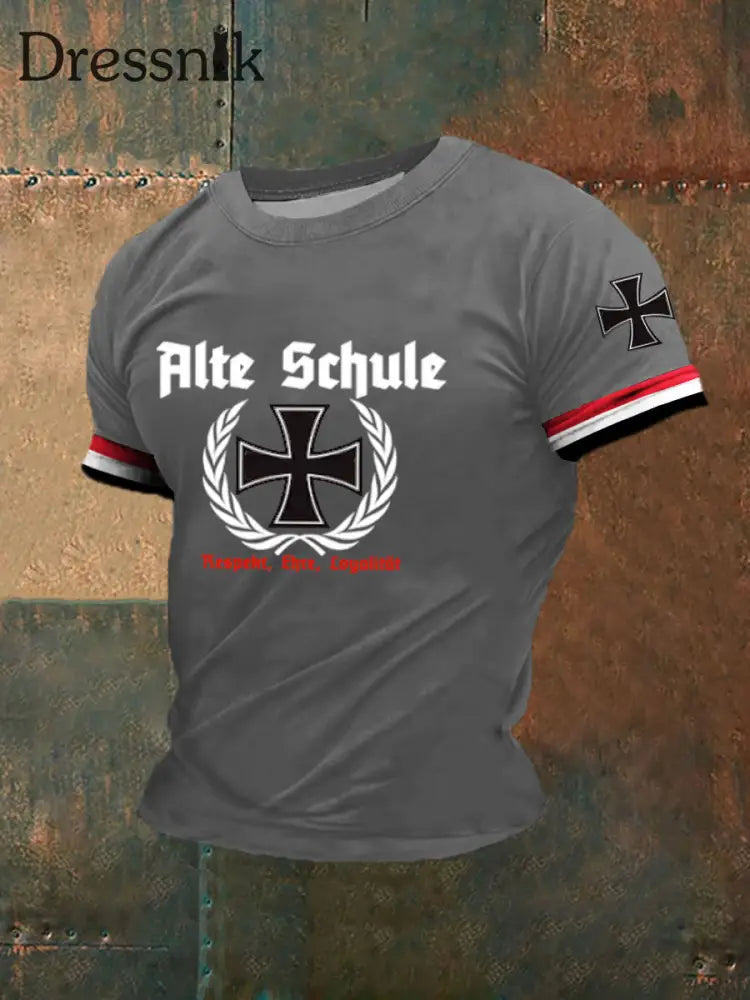 Bedrucktes Kurzarm-T-Shirt für Männer Alte Schule Grau / S