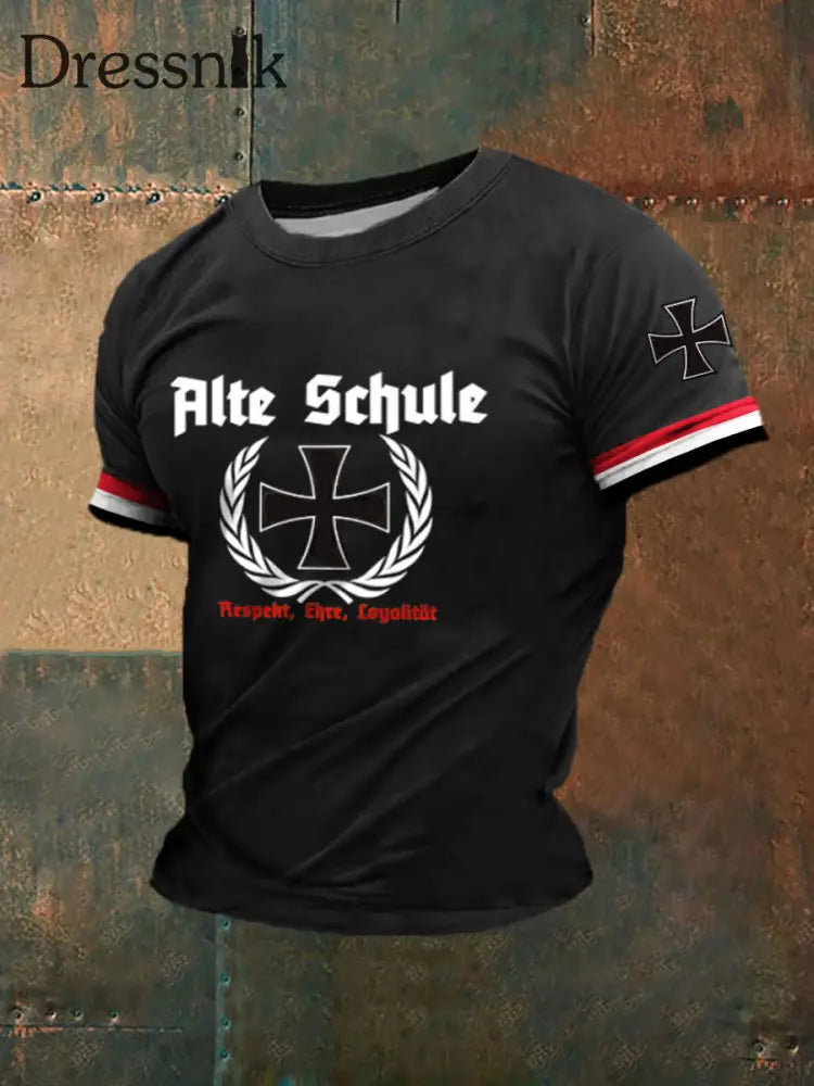 Bedrucktes Kurzarm-T-Shirt für Männer Alte Schule Schwarz / S