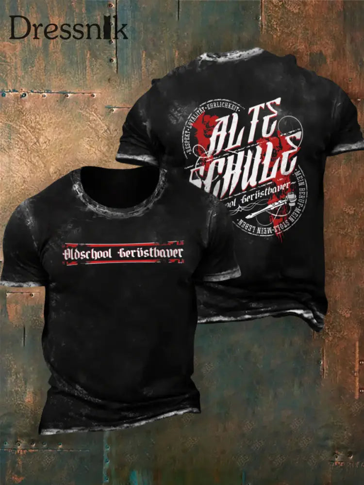 Bedrucktes Kurzarm-T-Shirt für Männer Alte Schule Schwarz / S