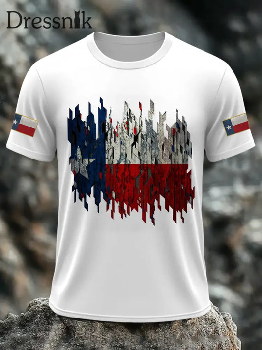 Bedrucktes Kurzarm T Shirt für Männer mit Texas Flagge Weiß / S