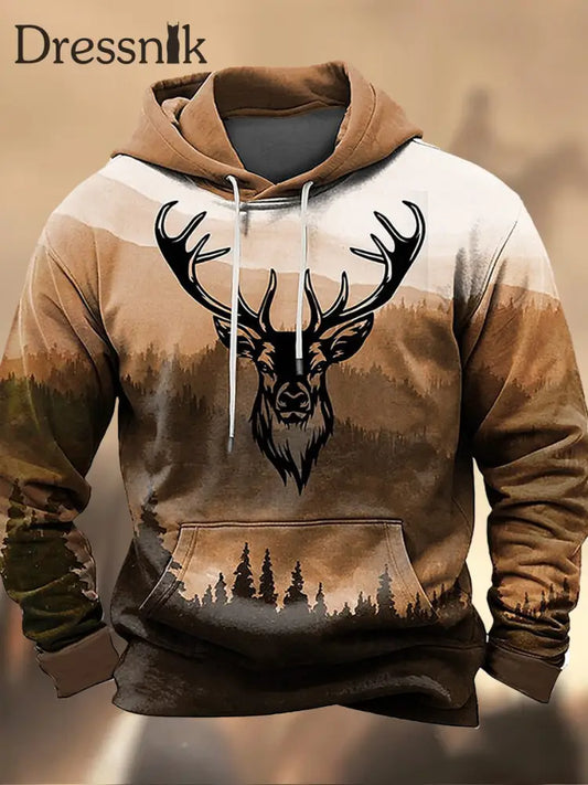 Bedrucktes Langärmliges Kapuzen-Sweatshirt Cowboy Western Village Muster Mit Rundhals Ausschnitt A