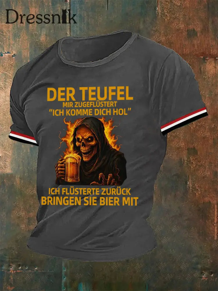 Bedrucktes T-Shirt für Herren BRINGEN SIE BIER MIT Grau / S