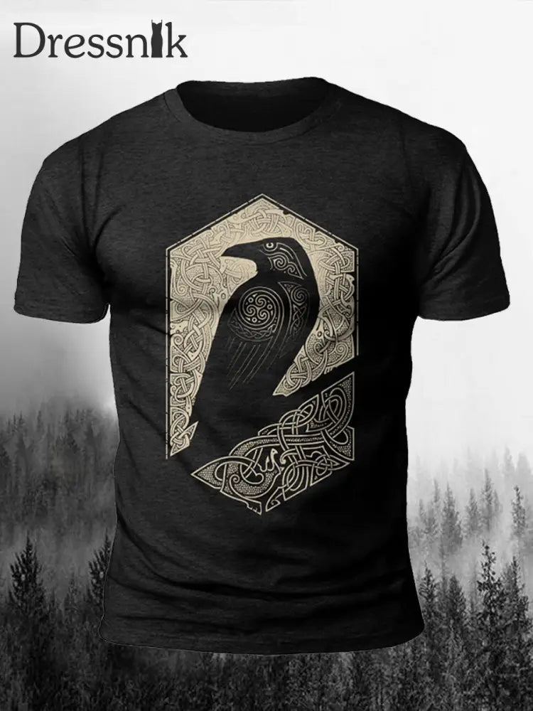Bedrucktes T-Shirt für Herren Raben im Wikinger-Stil & Vegvísir Schwarz / S