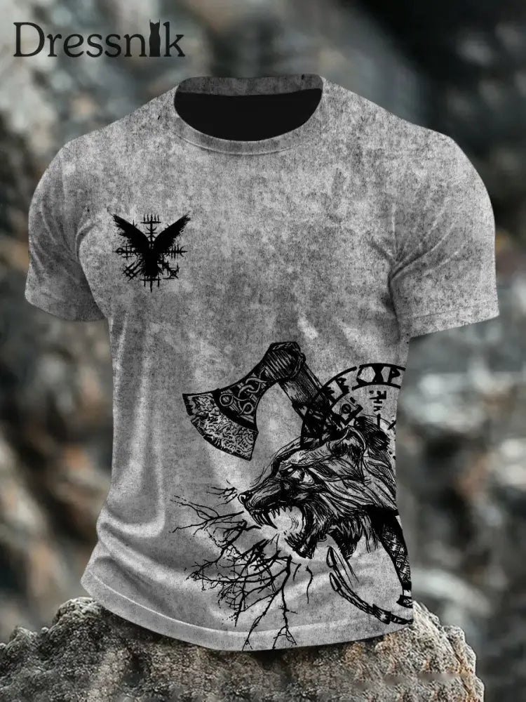 Bedrucktes T-Shirt für Herren Viking Hellgrau / S
