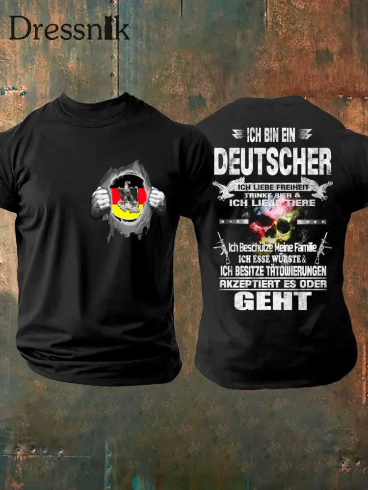 Bedrucktes T-Shirt mit deutscher patriotischer Flagge für Männer Schwarz / S