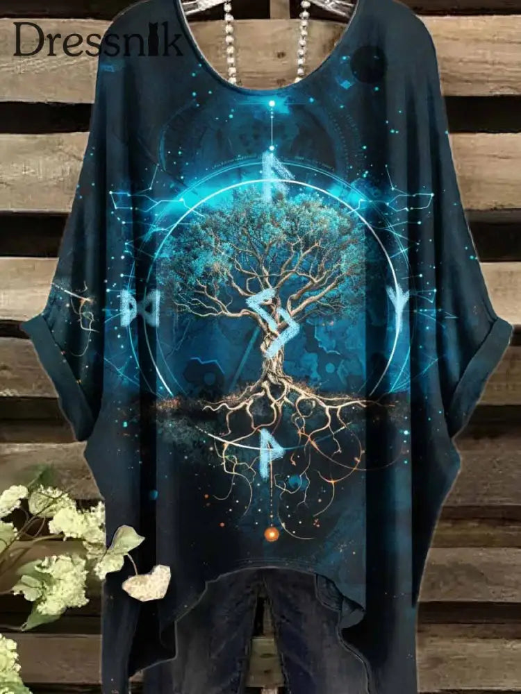 Bedrucktes V-Ausschnitt Revers knopf locker Vintage-Midi-Shirt-Kleid als bild / S