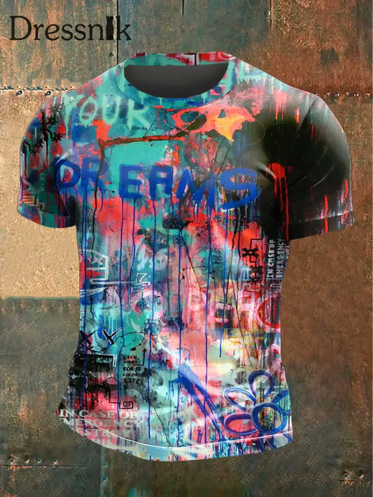 Bedrucktes Vintage-Mode-T-Shirt mit lockem Kurzarm mehrfarbig / S