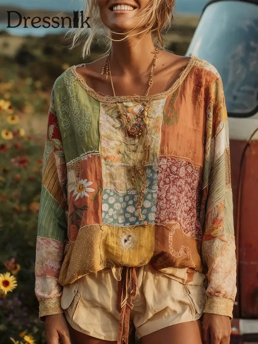 Bohemian Boho Blumen kunst bedruckte Tops für Damen als bild / S