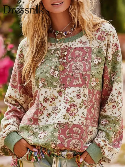 Bohemian Boho Blumen kunst bedrucktes Sweatshirt für Damen als bild / S