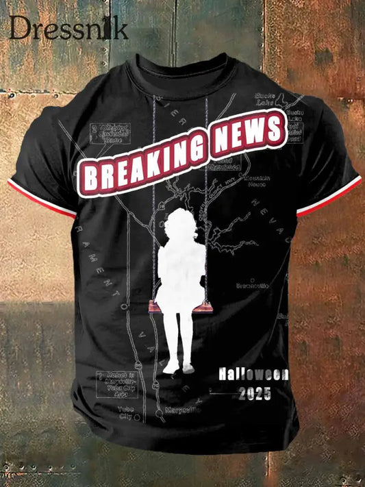 Breaking News in Yuba Print Vintage Mode Kurzarm T-Shirt Schwarz / S