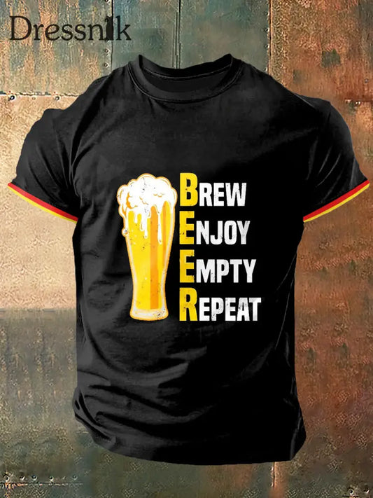 Brew genießen leeren Wiederholung druck Vintage Mode Kurzarm T-Shirt Schwarz / S