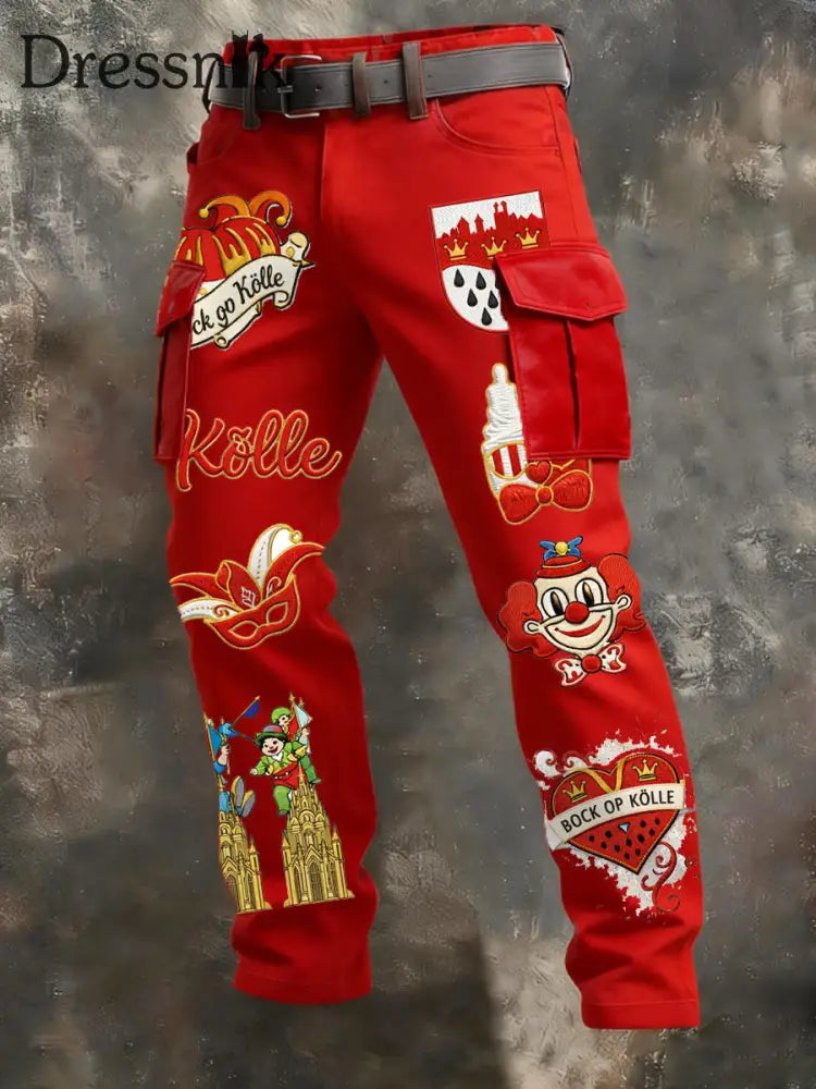 Cargo-Hosen mit Kölner Karnevals druck für Herren Rot / S