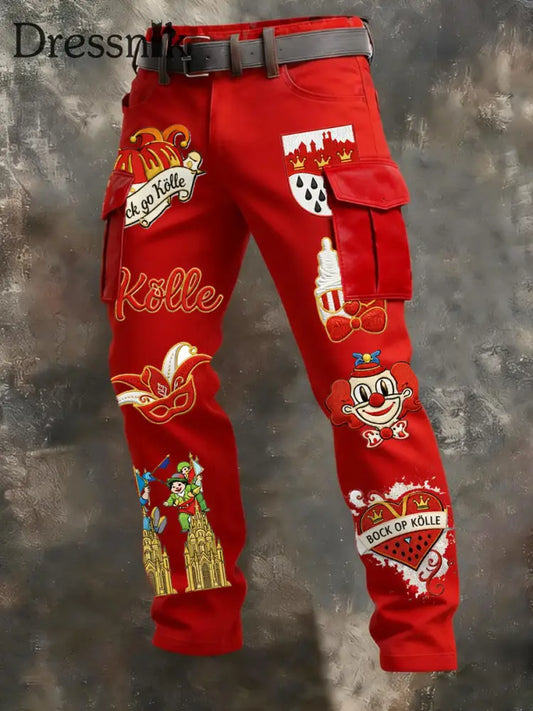 Cargo-Hosen mit Kölner Karnevals druck für Herren Rot / S