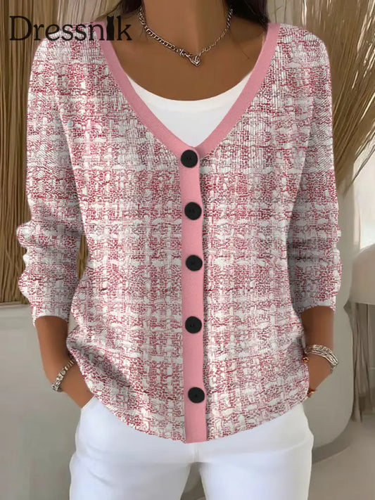 Casual Cardigan mit rosa Plaid Print für Damen Rosa / S