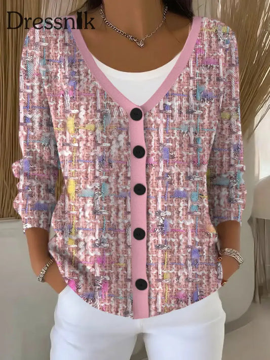 Casual Cardigan mit rosa Plaid Print für Damen Rosa / S