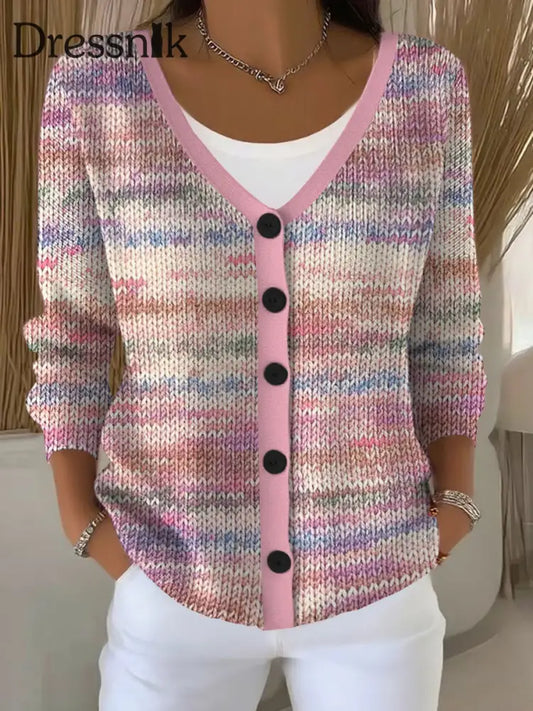 Casual Cardigan mit rosa Streifen bedruck für Damen Rosa / S