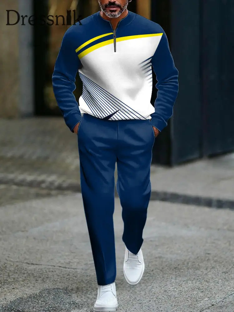 Casual-Polo-Set für Herren im Vintage-Stil mit Farb blockieren mehrfarbig / S