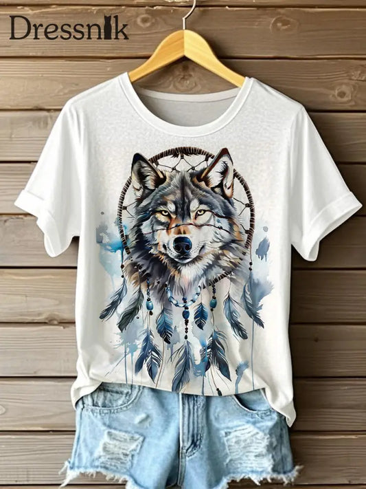 Casual T-Shirts mit Wolfs druck für Aborigines für Frauen als bild / S