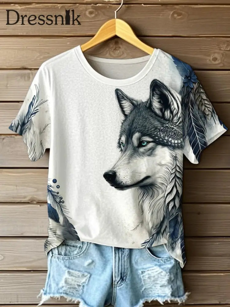 Casual T-Shirts mit Wolfs druck für Aborigines für Frauen als bild / S