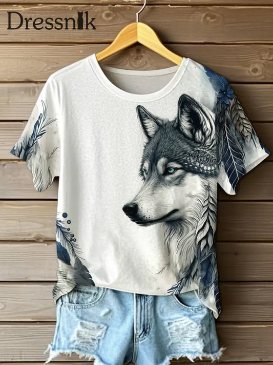 Casual T-Shirts mit Wolfs druck für Aborigines für Frauen als bild / S