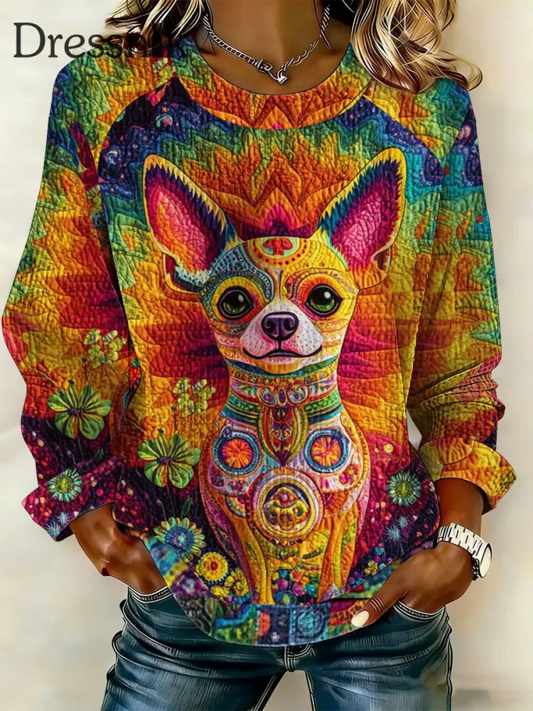 Chihuahua bedrucktes Patchwork-Top für Damen als bild / S