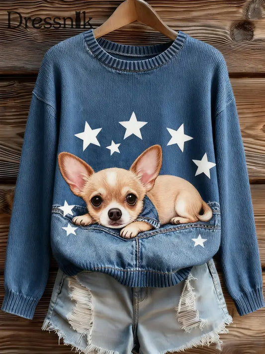 Chihuahua-Hunde-Oberteile für Frauen blau / S