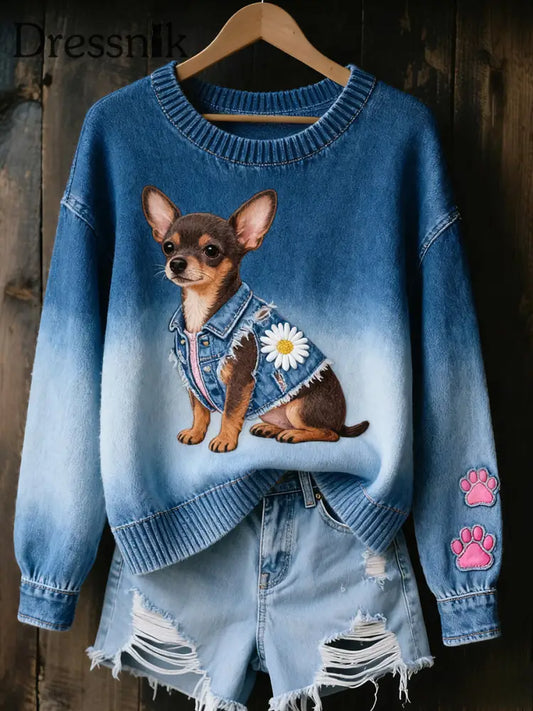 Chihuahua-Hunde-Oberteile für Frauen blau / S