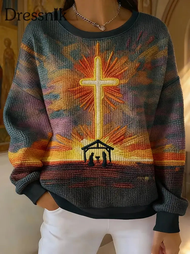 Christliche Krippe für Frauen Das größte Geschenk aller gerippten Sweatshirts mit Rundhals ausschnitt als bild / S