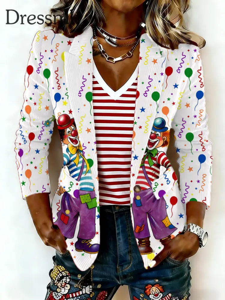 Clown-Print-Anzug für Frauen im Kölner Karneval Weiß / S