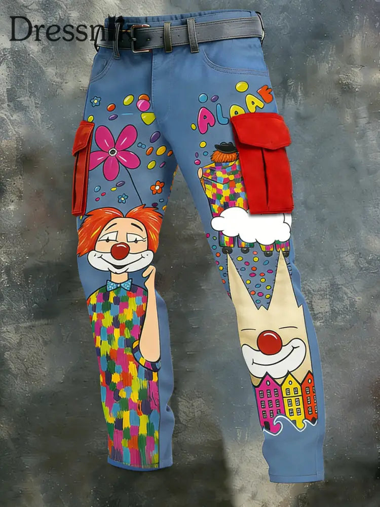 Cologne Carnival Clown Print Freizeit hosen für Herren blau / S