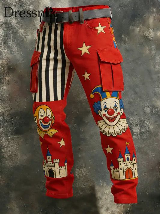 Cologne Carnival Clown Print Freizeit hosen für Herren Rot / S