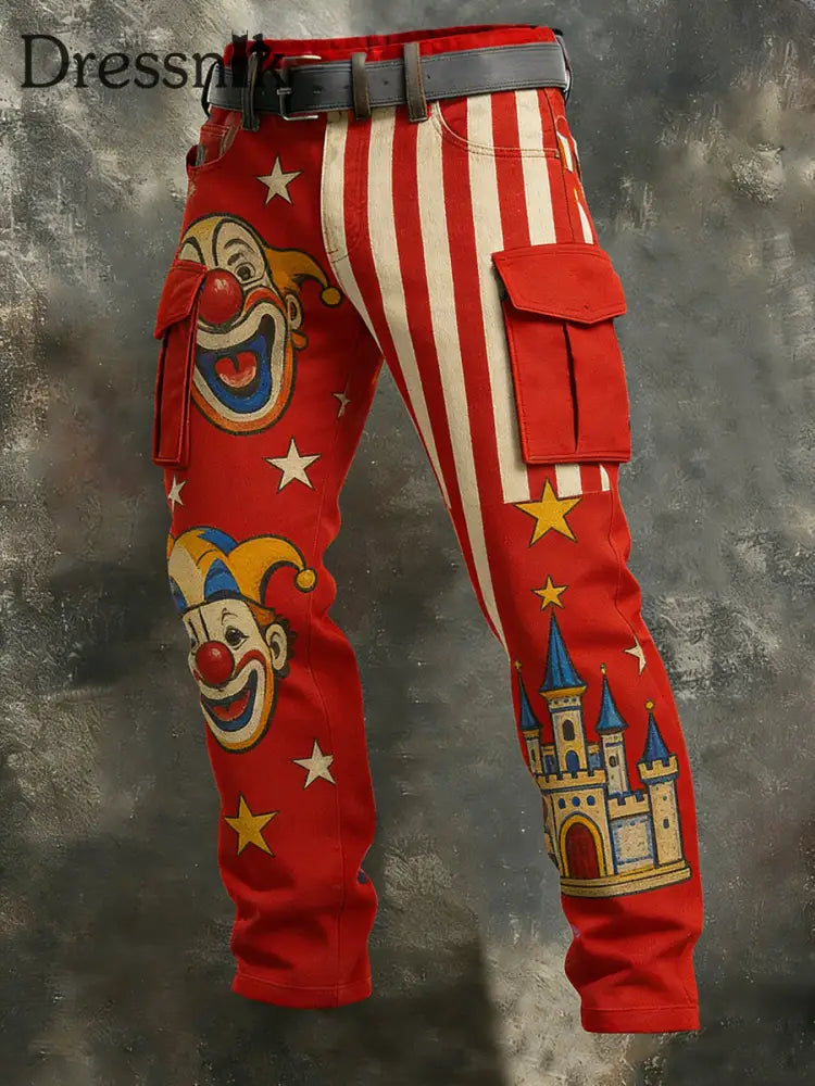 Cologne Carnival Clown Print Freizeit hosen für Herren Rot / S