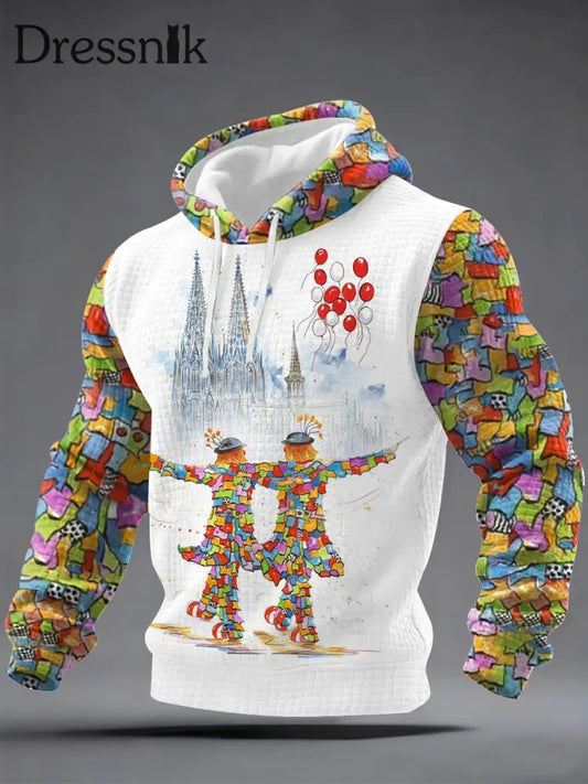 Cologne Carnival Clown Print für Herren lässig kariert Hoodie Weiß / S
